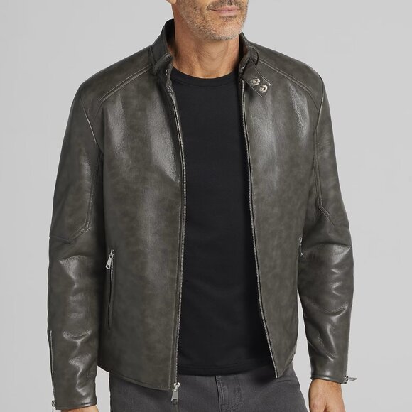 NEW Kenneth Cole Faux Gray Leather Jacket XXL - Picture 1 of 3